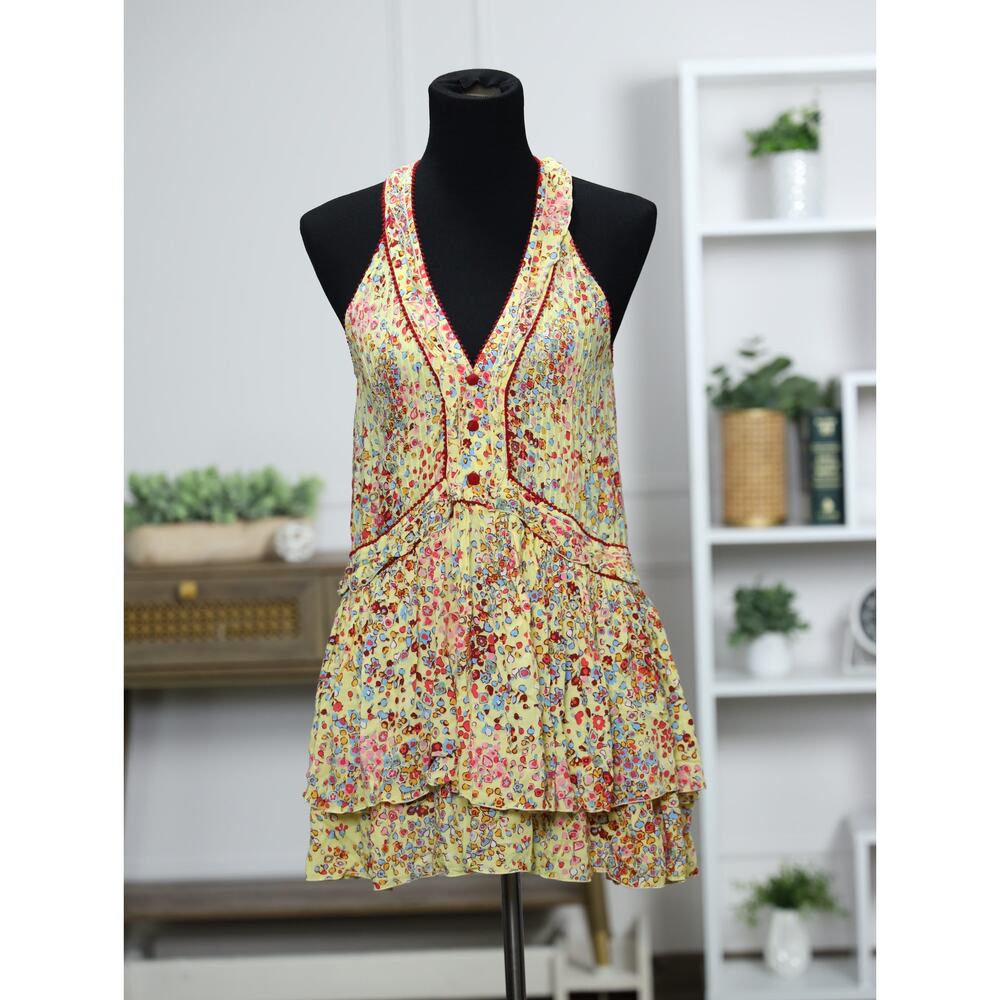 Poupette St Barth Yellow Floral Ruffle Mini Dress Racerback Resort Boho Coastal - Picture 4 of 15